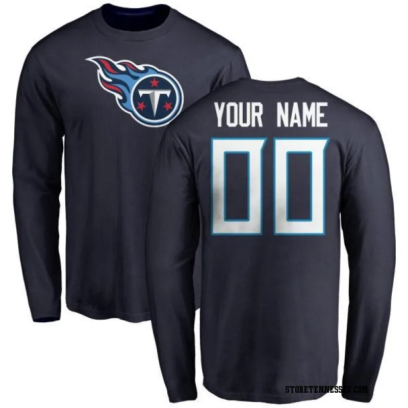 Navy Men's Custom Tennessee Titans Name & Number Logo Custom Long Sleeve T-Shirt
